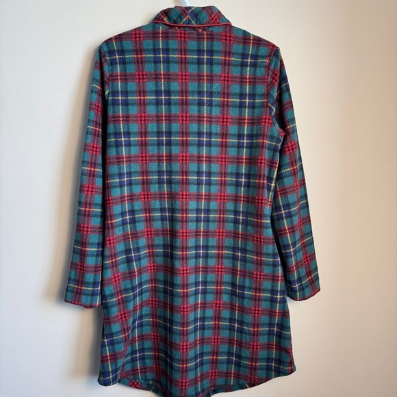 Lauren Ralph Lauren Tartan Plaid Fleece Nightdress Long Sleeve Crest Logo Pocket - Picture 7 of 14